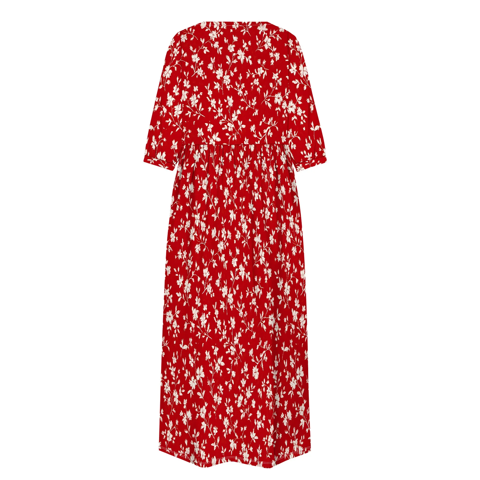 ชุดเดรสลําลองสตรีสําหรับฤดูร้อนแขนสั้น Flare Midi Dress หลวม Flowy Beach Sundress