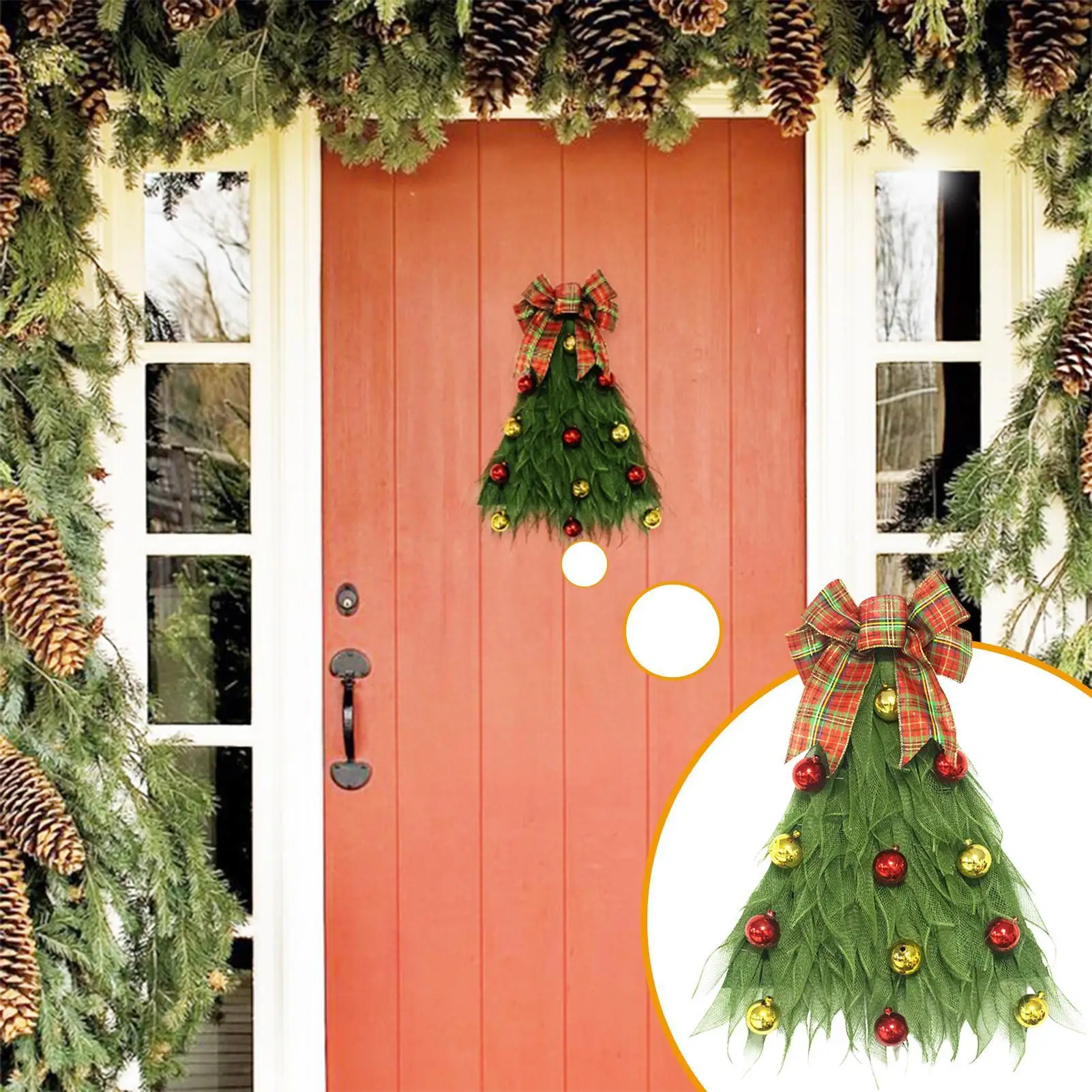 

Christmas Wreaths For Front Door Tree Shaped Bowknot Garland Holiday Garland Party Wreath For Wall Indoor Porch Garage Window