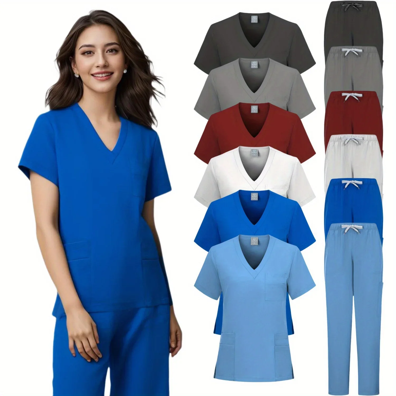 

Women's Scrub Sets Short Sleeve Uniforms for Nurses Beauty Salons Summer Female Workwear