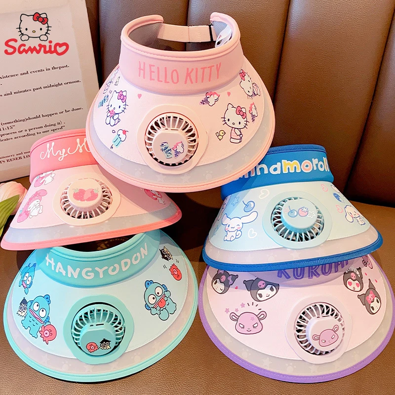 

Sanrio Hello Kitty Y2K Melody Fan Cap Kawaii Kuromi Cinnamoroll Pochacco USB Charging Fan Sun Hat Cartoon Children Sun Hat Gifts