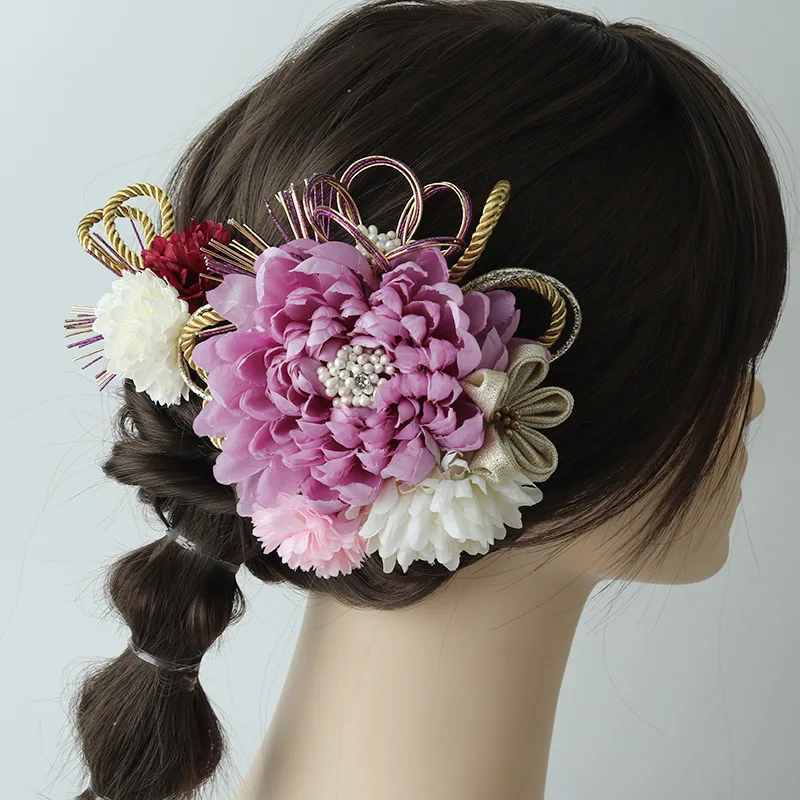 

Японский традиционный орнамент для волос канзаши, шнур Mizuhiki, гребень для волос георгии для кимоно/юката, аксессуар в стиле ретро