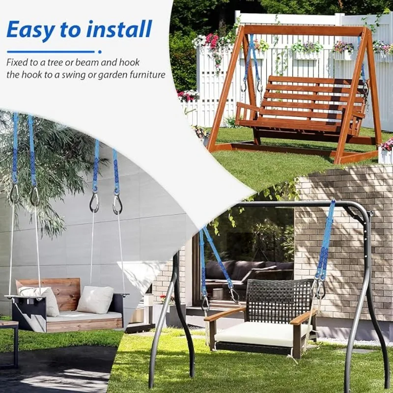 1/2Pcs Wear Resistant Metal Hook Nylon Rope - 59.06in, Wear Resistant Hanging Rope for Amusement Park Swings, Hammocks, Garden Chairs - Outdoor Rope for Gardens, Camping - Can be connected to swings, tree canopies and deck chairs - view 3