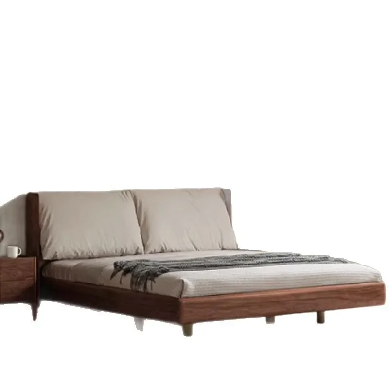 

North American black walnut leather, soft bag queen bed light luxury modern master bedroom