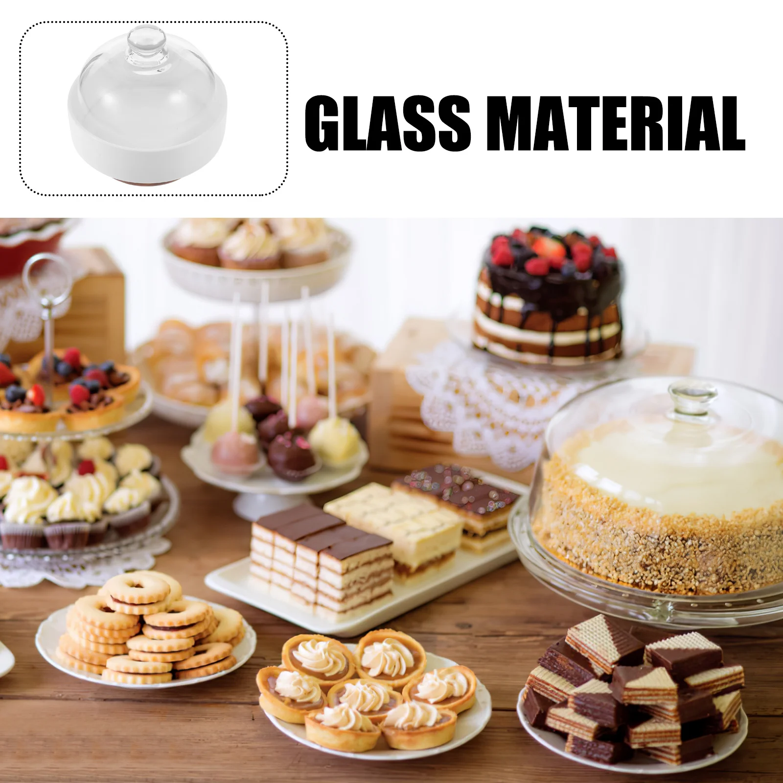 

Clear Glass Dome Cover Cake Plate with Ceramic Base for Baking Dessert Display Fresh Keeping Home Kitchen Use Cupcake Dome Stand