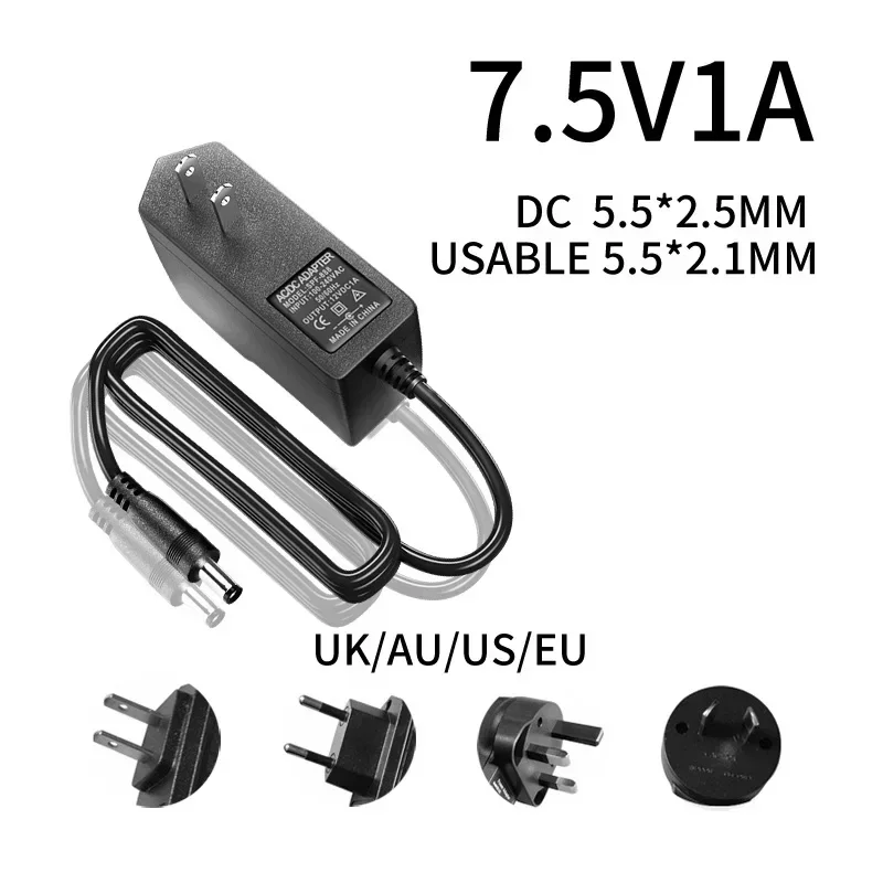

Wall mounted Power adapter 7.5V 1A AC110V 220V to DC LED strip CCTV router lighting transformer 5.5 * 2.1~2.5mm US AU UK EU