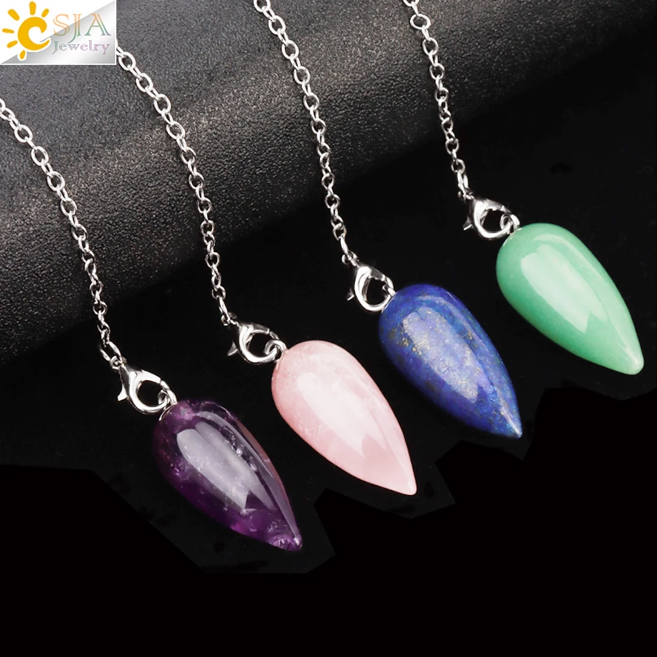 Spiritual Pendulum Natural Gem Stone Pendant Water Drop Crystal Healing Pendulums for Divination Dowsing Pendulos Witch T041