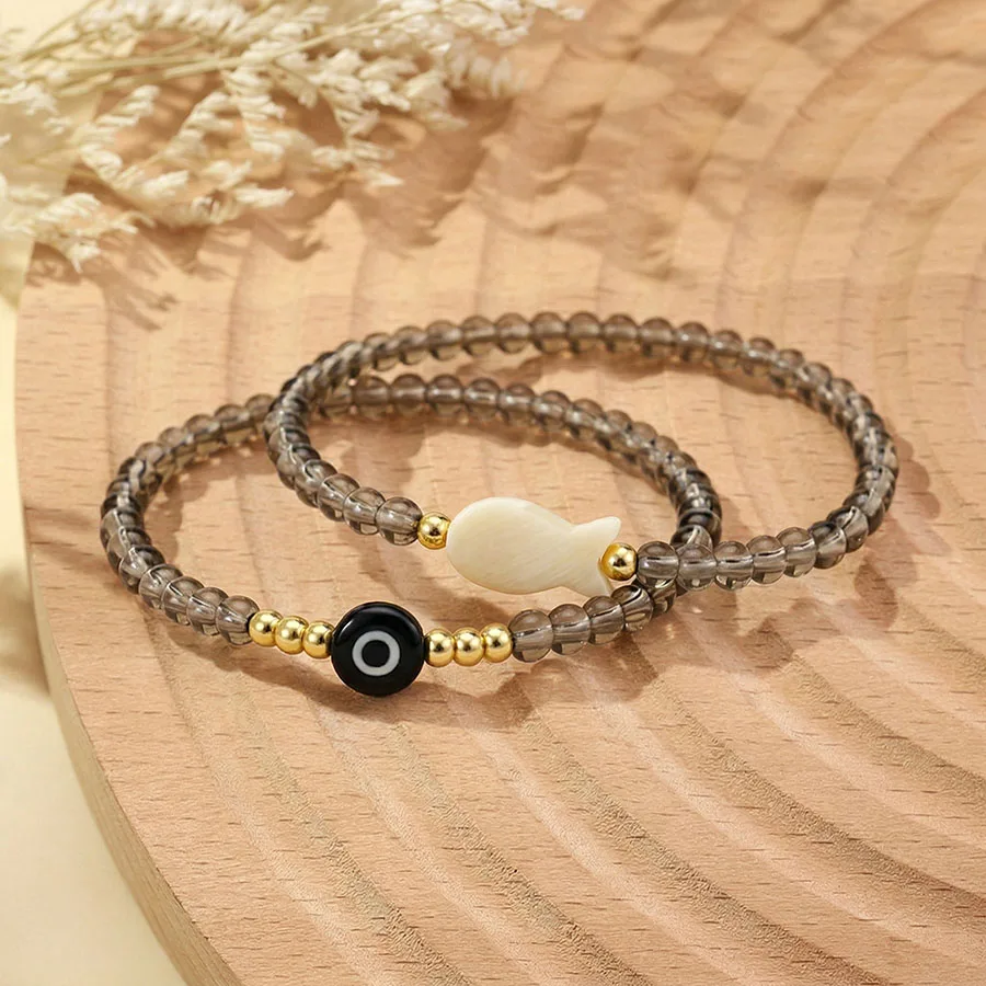 Modisches Naturmuschel-Armband für Damen mit Türkischem Bösen-Auge-Charm, Hochwertige 4mm Acrylperlen, Strand-Schmuck
