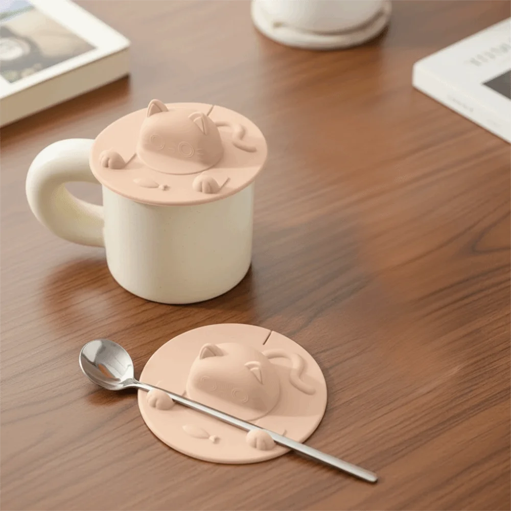 2PCS Universal Silicone Cat-shaped Water Cup Lid Dust-proof Heat Resistant Tea Bag Holder Reusable Cup Cover Kitchen
