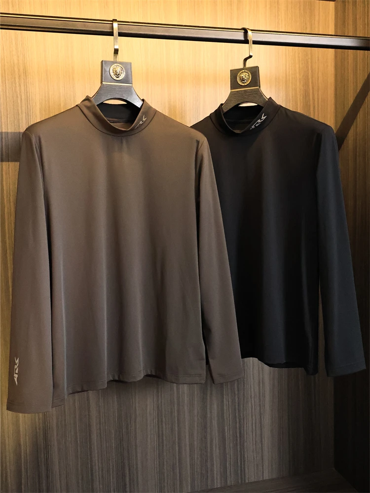 

Low-profile Luxury Men's Pure Color Comfortable One-piece Fleece Half High Collar T-shirt Fashionable Urban Style Long Sleeve