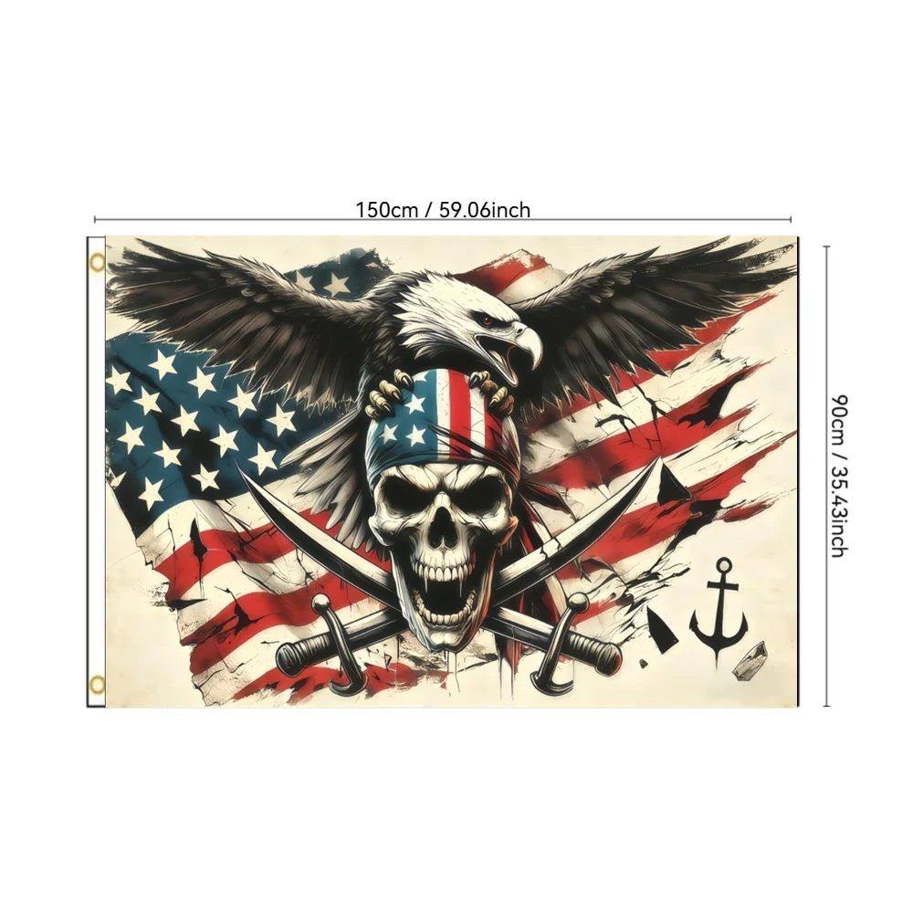 American Flag Skull Pirate Eagle Flag 2x3ft 3x5ft Patriotic Wall Hanging with Crossed Swords & Anchor Outdoor Garden Decor