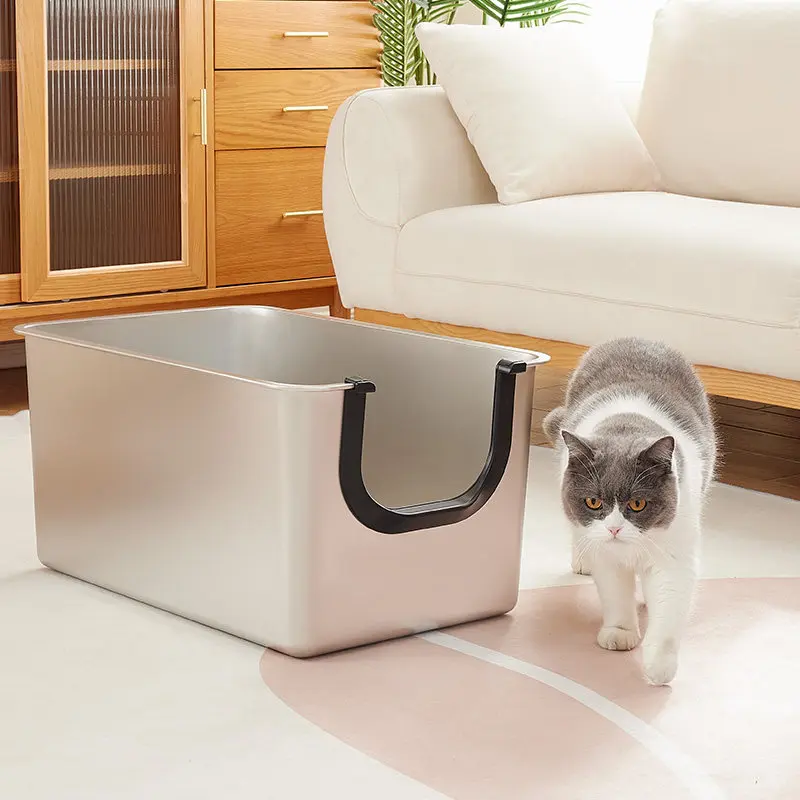 

Side Entrance Open-ended cat Litter Box Stainless Steel cat Litter Box Accessories Training Areneros Para Gatos Pet Products