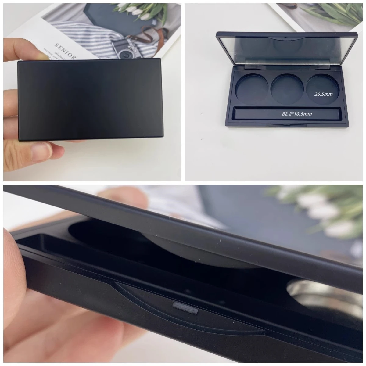 Matte อายแชโดว์สีดําลิปสติก Palette DIY Pressable ถาดที่ว่างเปล่ากรณี 26 มม.อายแชโดว์เปลี่ยนกรณี Self ASSEMBLY