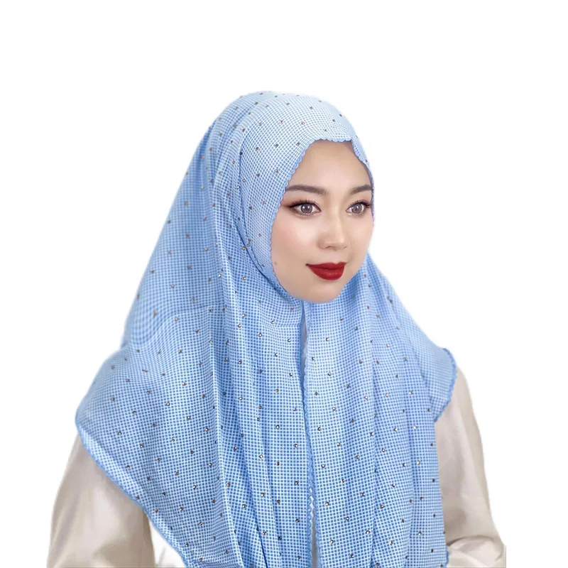 Small Plaid Headscarf Macaron Cover Fringed Beads Hot Diamond Hat Women Ethnic Shawl