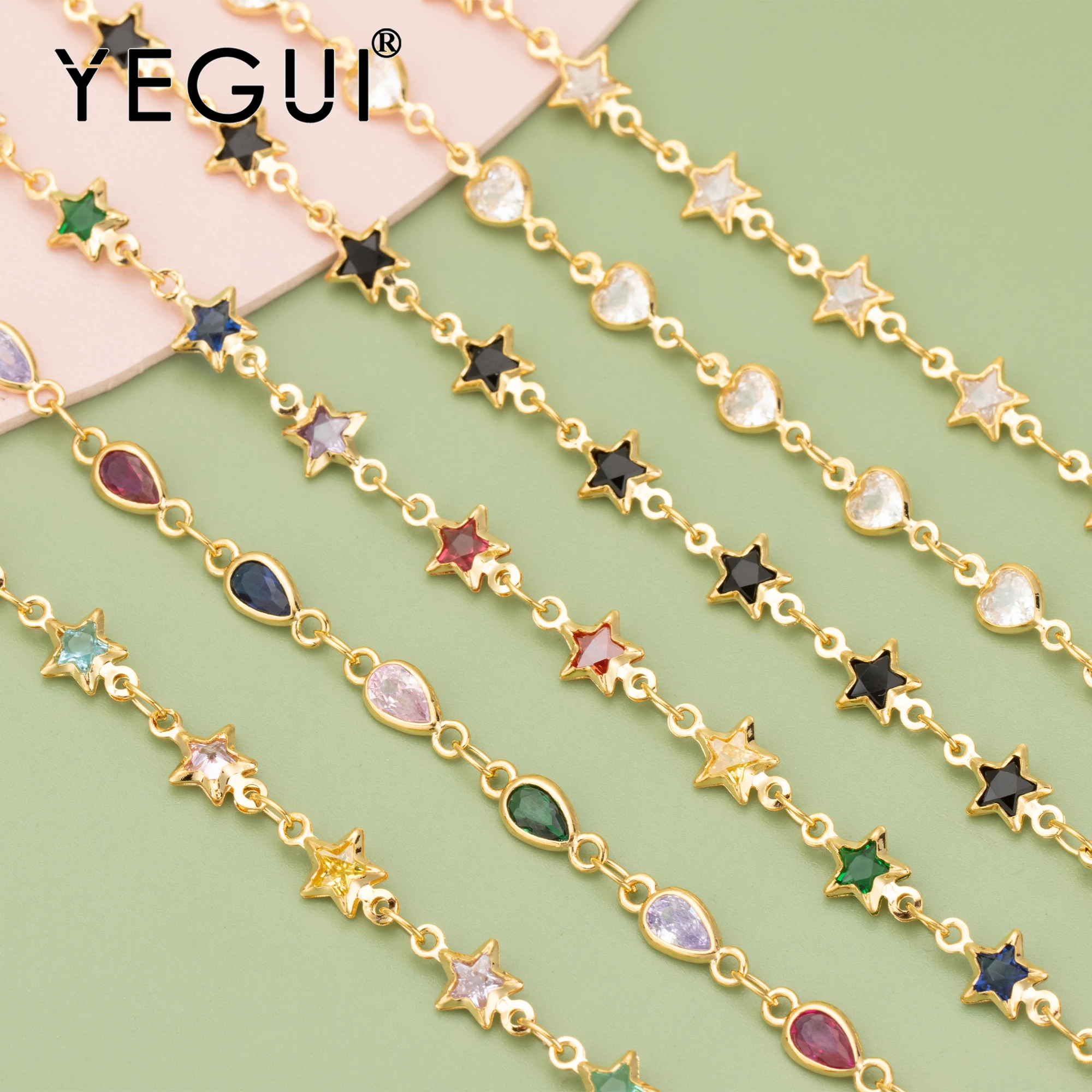 YEGUI C314,diy chain,pass REACH,nickel free,18k gold plated,copper,zircon,handmade,diy bracelet necklace,jewelry making,50cm/lot