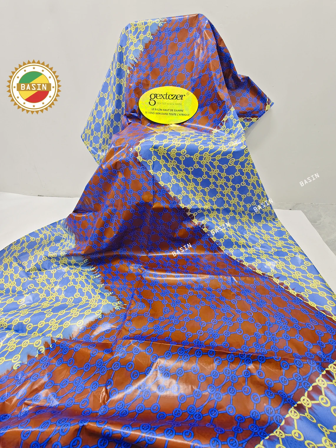 2023 High Quality Guinea Senegal Printed Bazin Riche 100% Cotton Royal Blue Original Nigerian Basin Rich Jacquard Lace Material