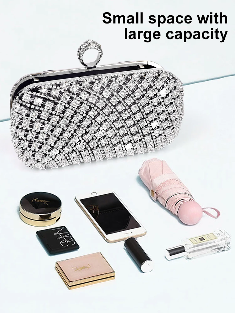 Small Rhinestone Square Purse Trend Luxury Designer Chain Shoulder Bag Women\'s Handbags Wallets Evening Bag For Wedding 