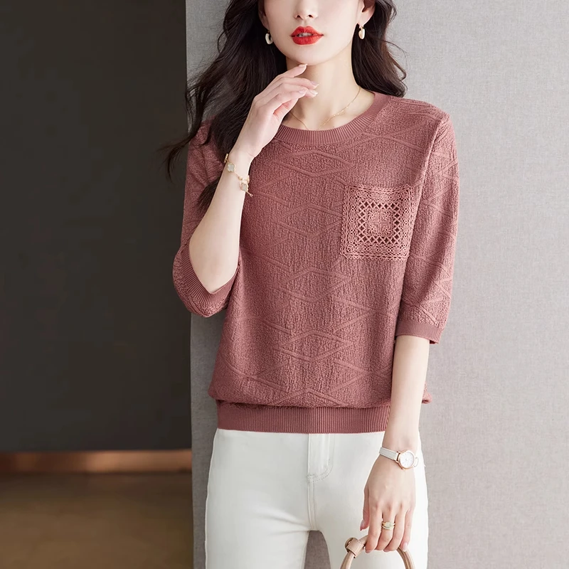 패셔너블 니트 탑 f Sve Seven Sve mid Sve Tagl 트렌디 스몰 irt f Sve T irt 글루 파이버 여름