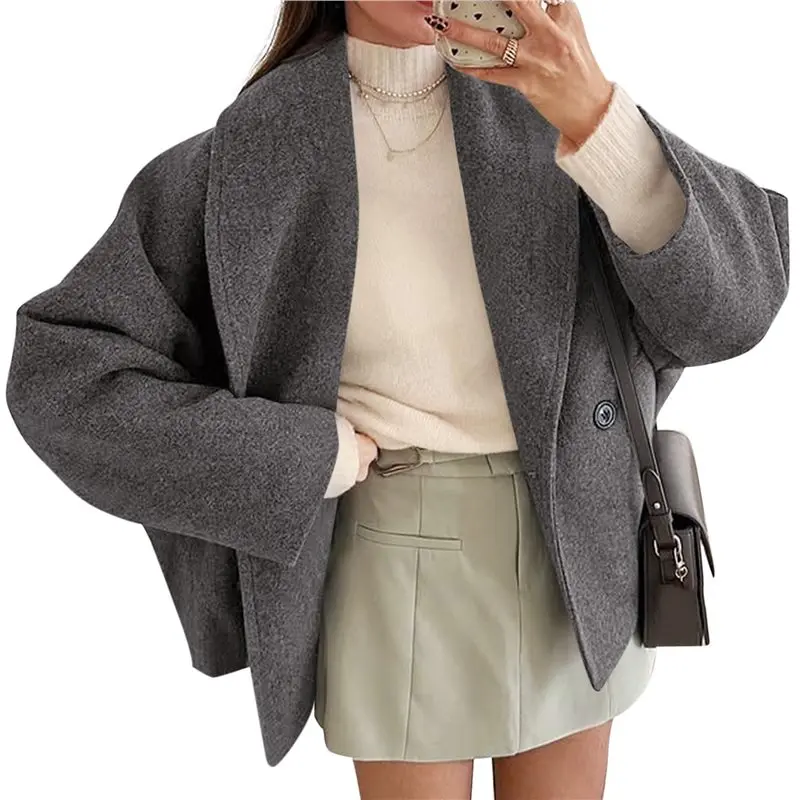 

CYL-Женский плащ с длинным рукавом, двубортные повседневные куртки с лацканами, зимняя верхняя одежда, серый XXL