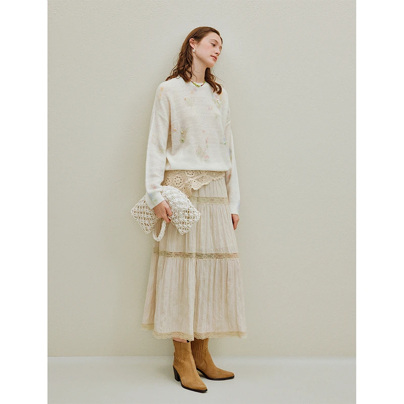 INMAN Crinkled Textureลูกไม้Midiกระโปรง 2025 ฤดูใบไม้ร่วงใหม่ผู้หญิงสํานักงานรีสอร์ทElasticเอวElegant |   กระโปรงอินเทรนด์เอวสูงสําหรับ