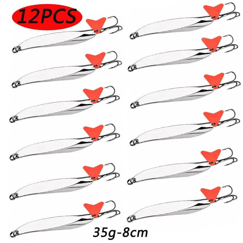 

12pcs Metal Spinner Spoon Trout Fishing Lures 5g-65g Hard Bait Sequins Artificial Bait Winter Spoon Ice Fishing Lure Baits