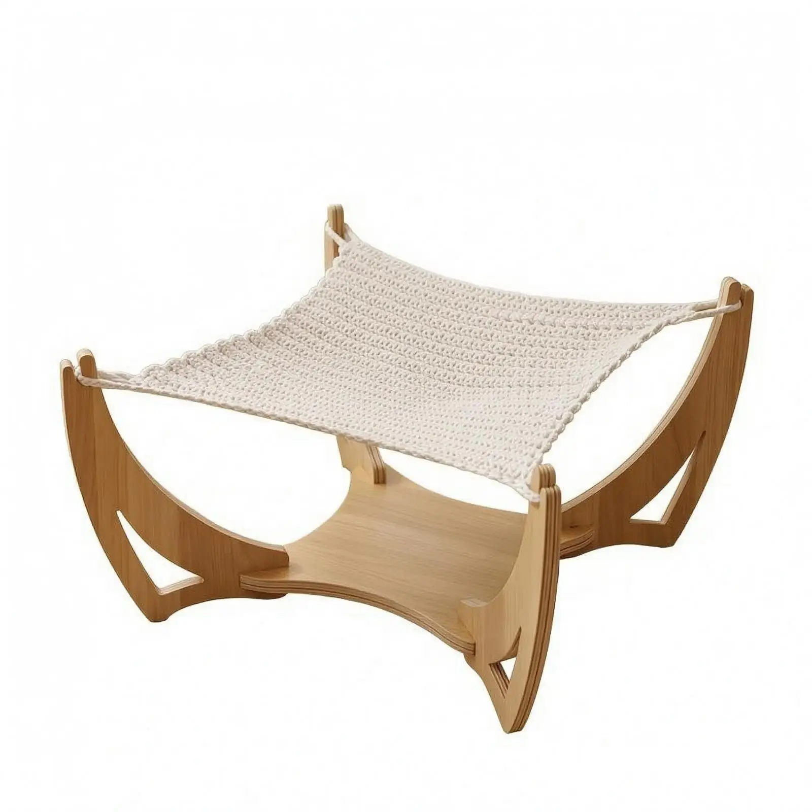 Woven Feline Sling Bed Airy Design Wooden Feline Sling Raised