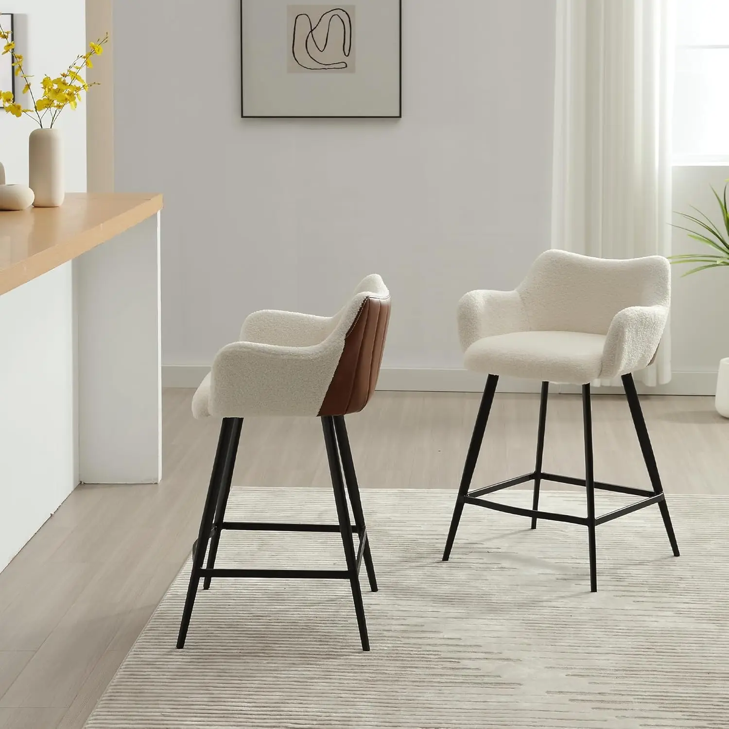 Color Block Bar Stools For Kitchen Island Barstools With Footrest Set Of 6 Counter Height Bar Stool With Back And Metal Legs