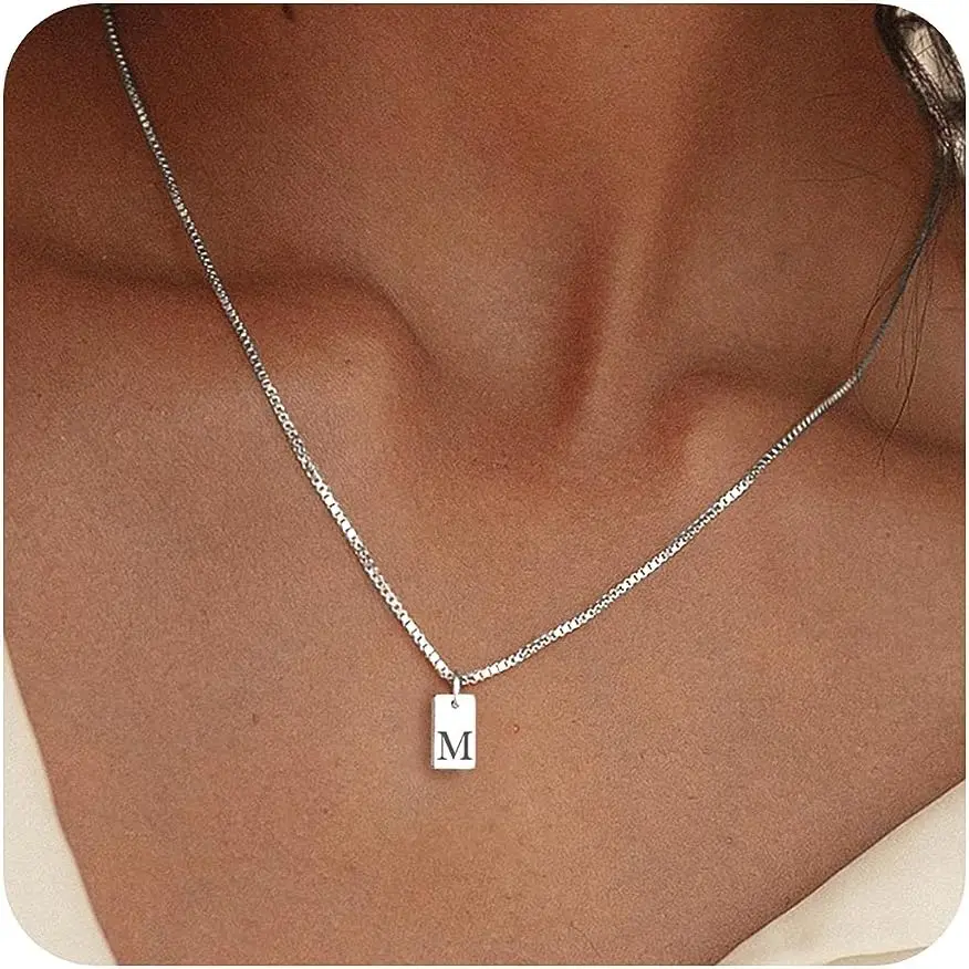 

Initial Necklaces for Women Silver Plated Letter Necklace Dainty Silver Name Necklace Personalized Initial Tag Pendant Necklaces