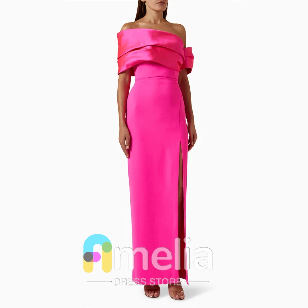 

Column Prom Dresses for Women Hot Pink Off the Shoulder Elegant Prom Gowns Maxi Side Split Simple Evening Party Dress 2024