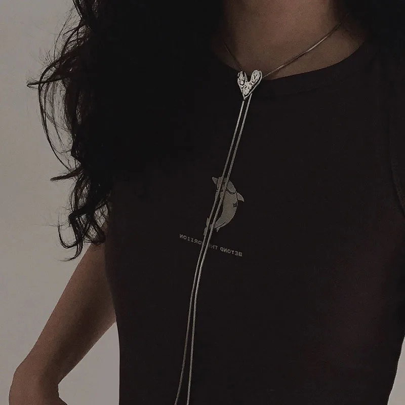 Irregular heart withdraw long necklaces stainless steel long necklaces adjustable korean fashion jewelry non tarnish 2024