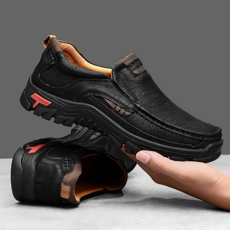 

Кожаная мужская обувь ручной работы, повседневные уличные лоферы без шнуровки, мужская кожаная обувь, мокасины на плоской подошве, прогулочная обувь, нескользящая дропшиппинг