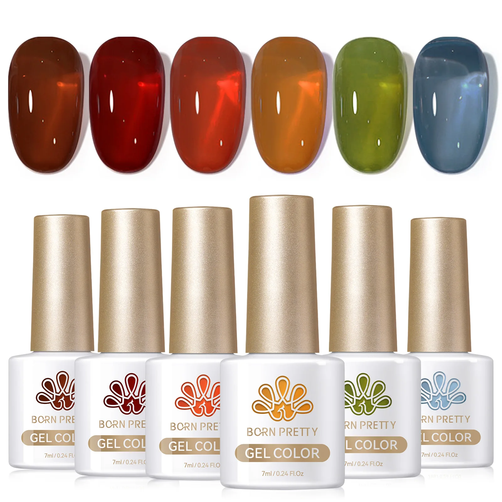 BORN PRETTY 6PCS/SET Jelly Translucent  Color Gel Nail Polish Amber Glow Jelly Series UV LED Christmas Xmas Gift Set Kits