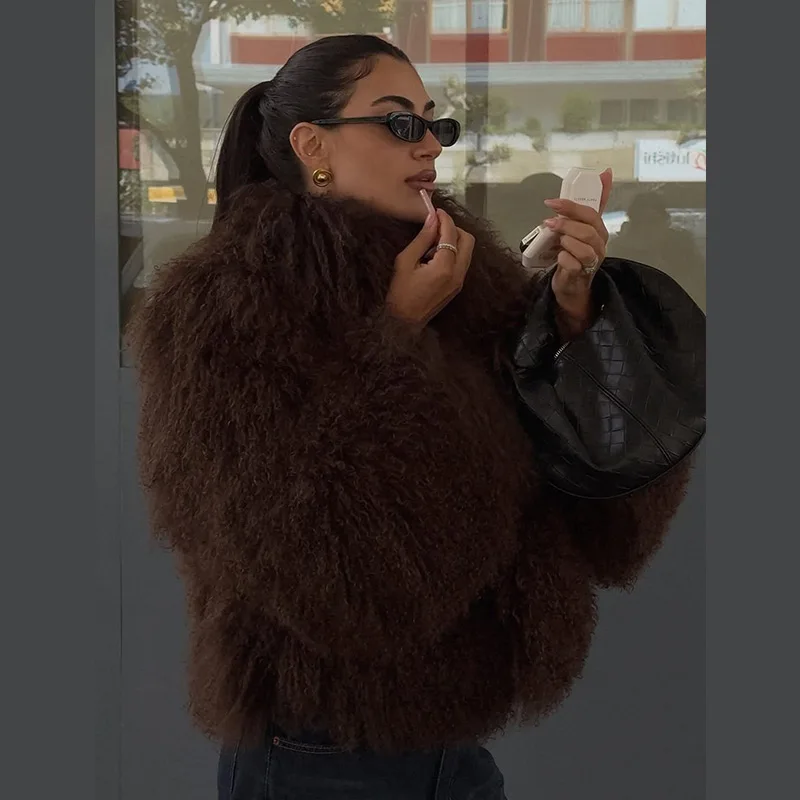 Gelbe Luxus-Kunstpelzmäntel für Damen, Revers, lange Ärmel, warm, verdickt, Winterjacken, 2025, neue weibliche tägliche lässige Straßenoberbekleidung