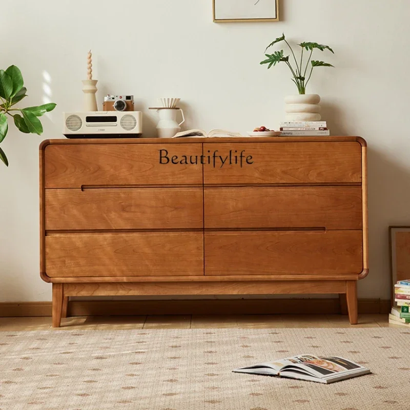 

yj58 Cherry wood falling cloud six bucket cabinet against the wall locker bedroom bedside storage combination cabinet