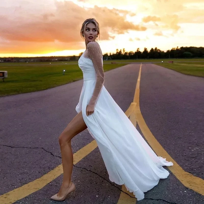 Moderne trouwjurken voor vrouwen Eenvoudige bruidsjurken Eén schouder chiffon gewaden voor formeel feest Vestidos De Novia Aangepast