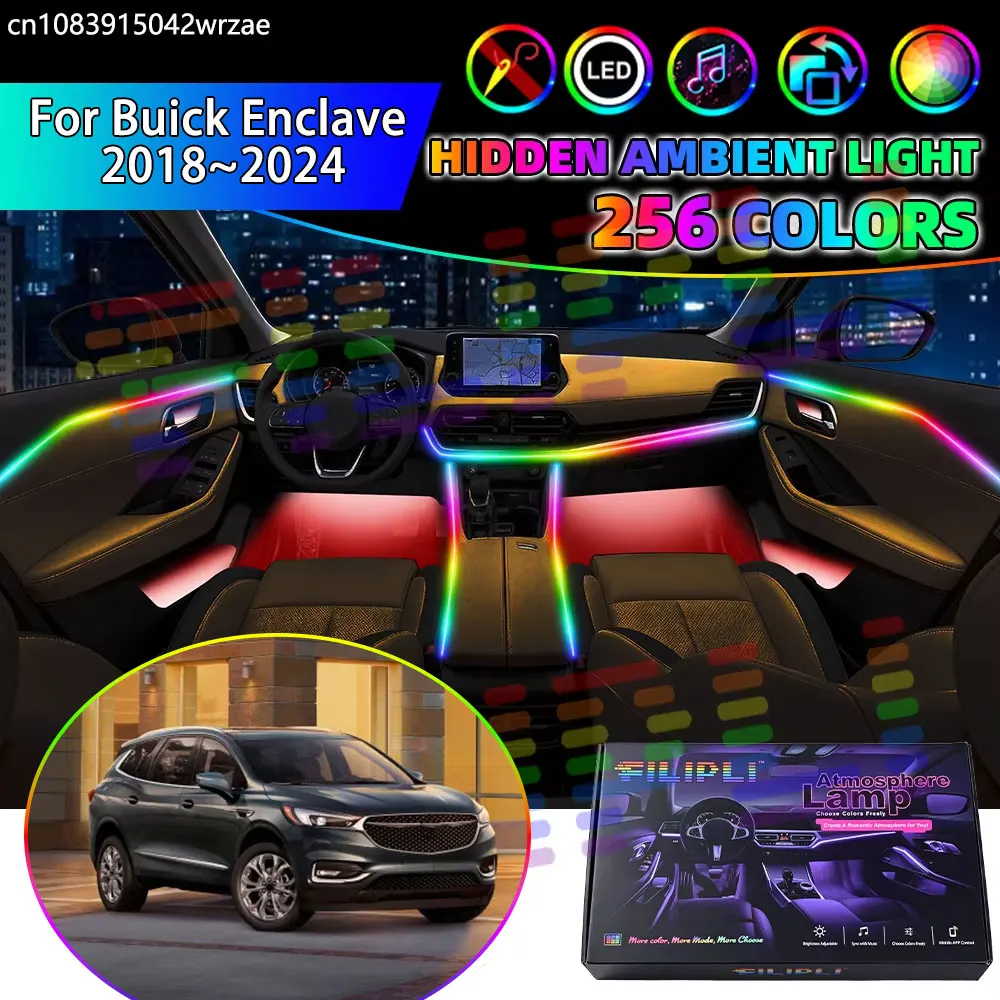For Buick Enclave 2018~2024 MK2 2019 RGB Car Interior Ambient Lights Strips Breathing Lighting Kit App Control LED strips Auto