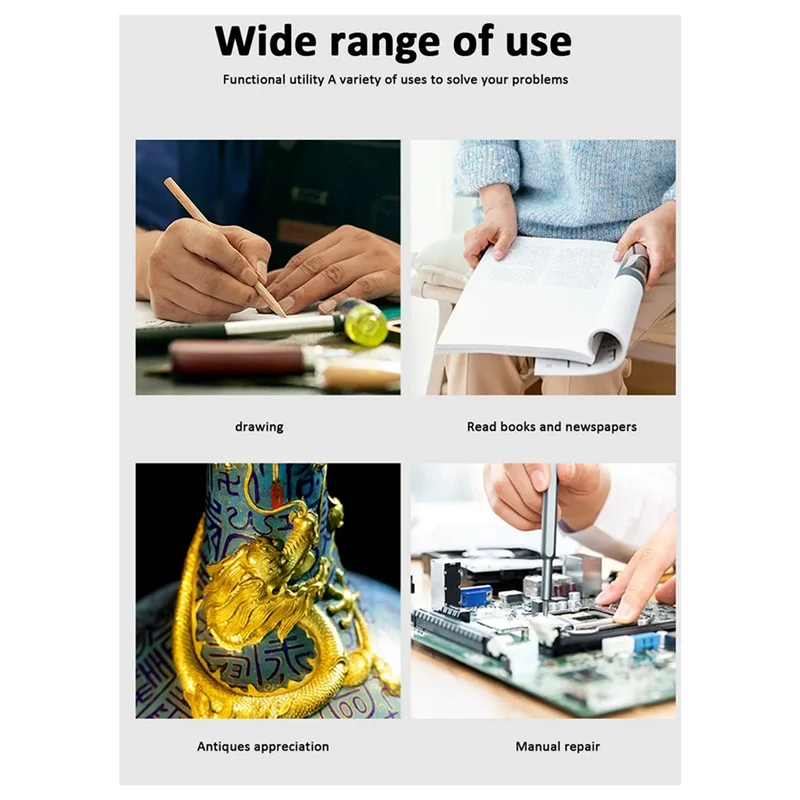 

ABMI-5/20/45X увеличительное стекло с подсветкой и 20-светодиодами, перезаряжаемая ручная увеличительная лупа для чтения с небольшим шрифтом для пожилых людей