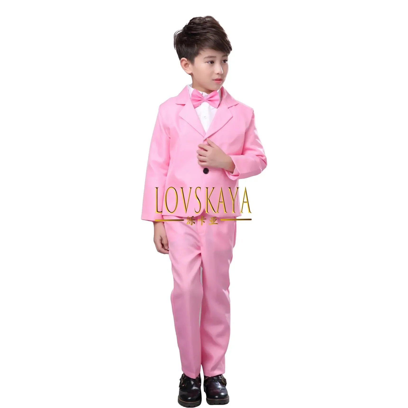 Plain Suit Formal Attire Gentleman Blazer 5Pcs Kids Boys Clothing Set for Birthday Party Wedding