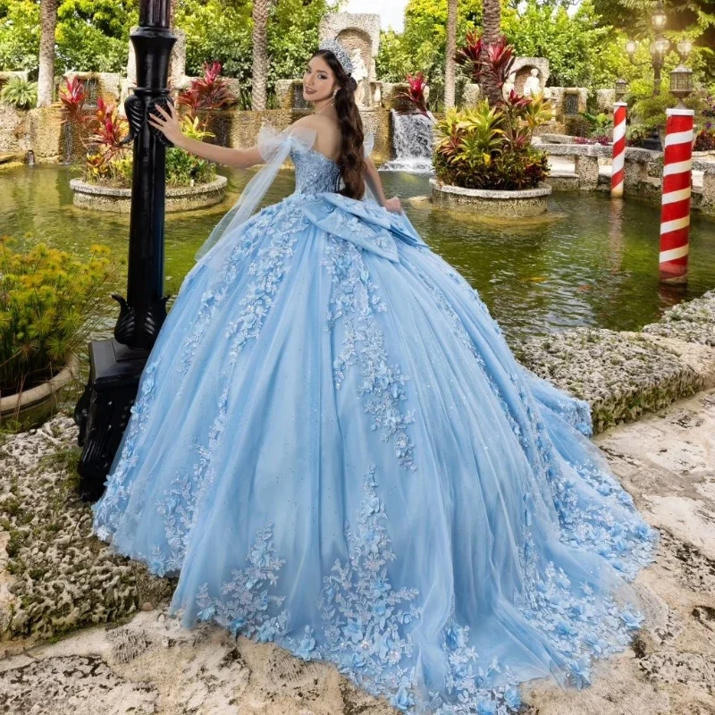 Angelsbridep Customized Charming Blue Ball Gown 15 Year Old Quinceanera Dresses 2025 Appliques Sweet 16 Evening Party Dress