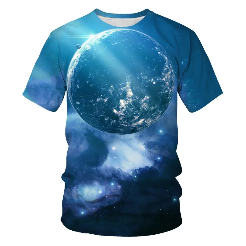 Summer Brilliant Star Pattern T-shirt Men's Fashion Universe Star Pattern T-shirt Children's Personality Hip Hop Print Thin Top