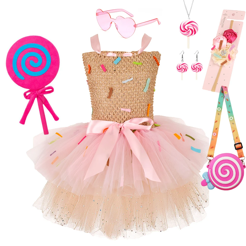 Kids Cosplay Tutu Dresses Sweet Candy Costume with Headband 2PCS Toddler Girl Carnival Dress Up Party 0-10Y Children Clothing