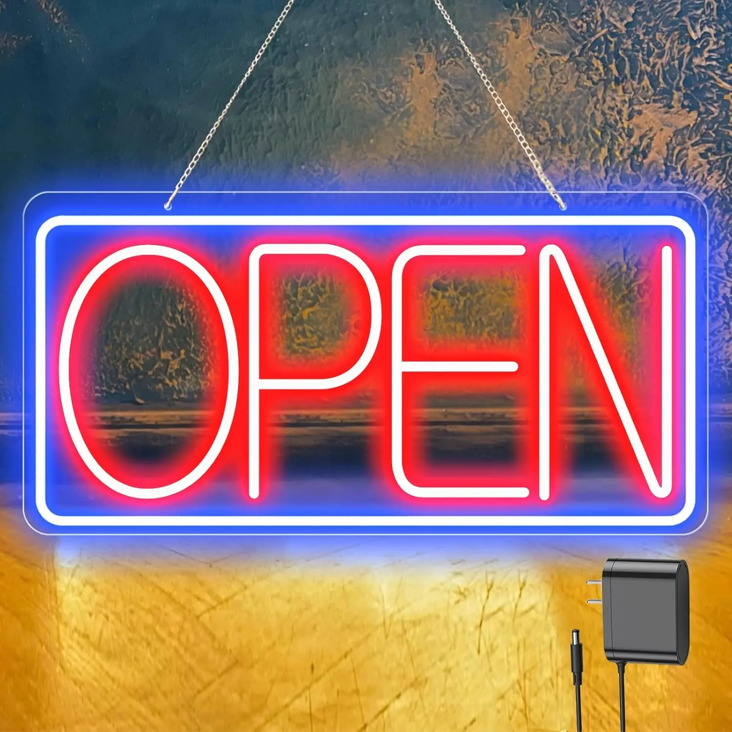 

22" x 11" LED Open Sign for Business, Plug-In Neon Sign with On/Off Switch, Ultra Bright for Bar Salon Coffee Shop