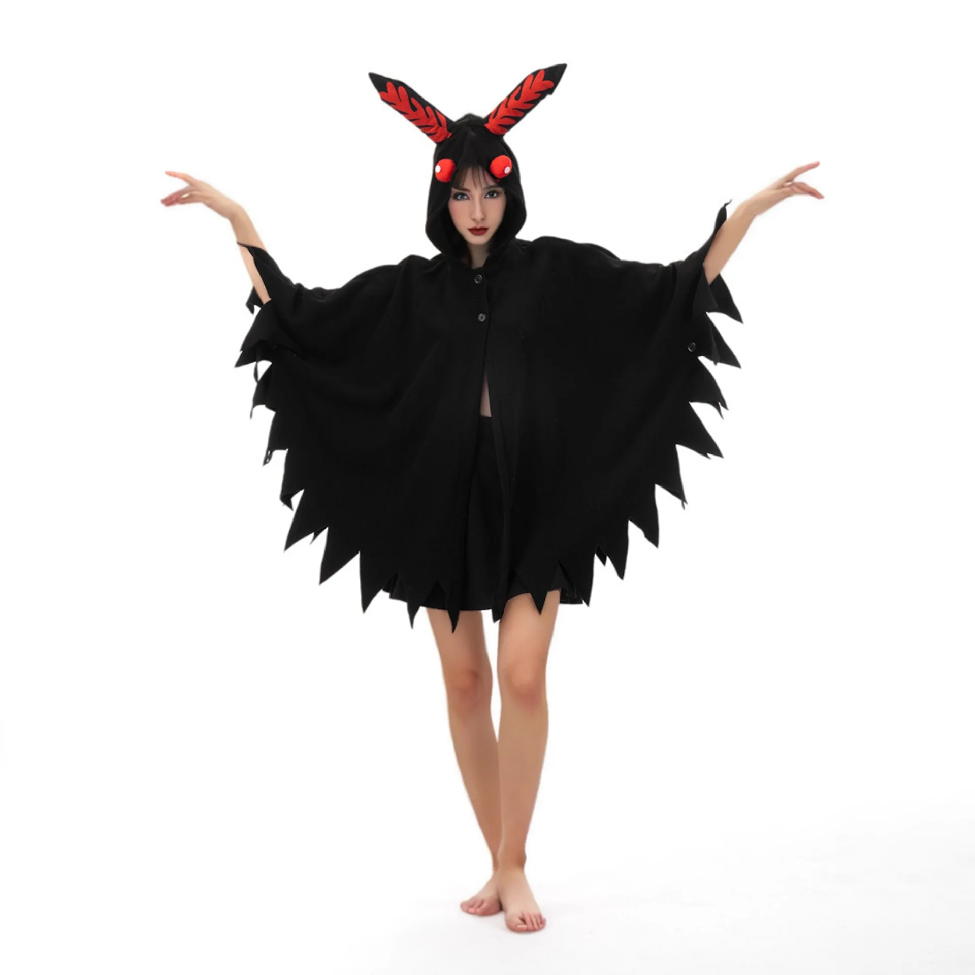 Adult Halloween Hooded Bat Cloak Black Wing Cape Costume Spooky Poncho Outfit for Masquerade Party Stage Performance