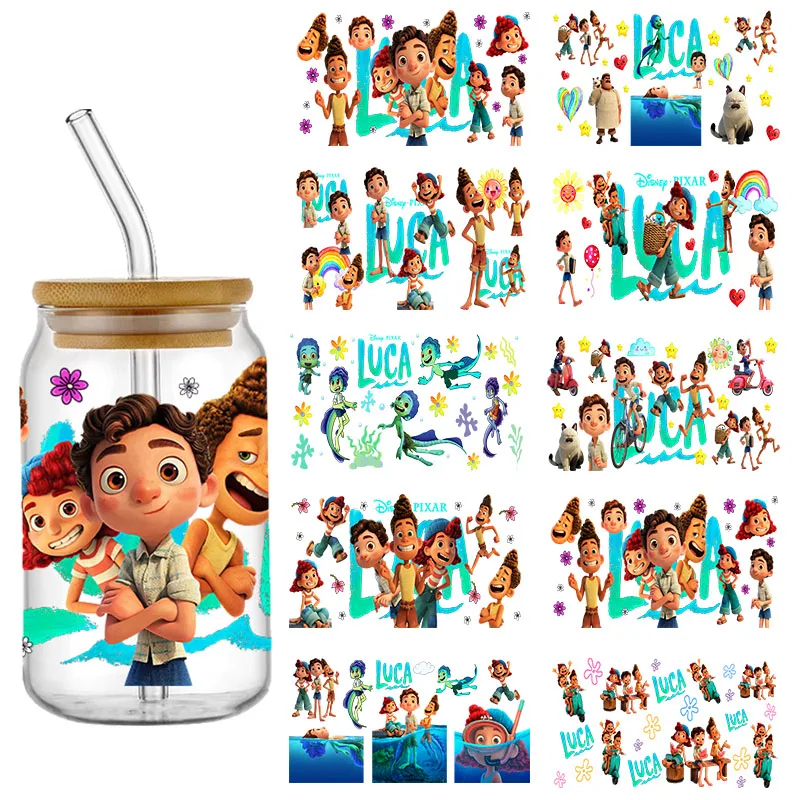 Disney Sunny Luca UV DTF Cartoon Transfer Stickers Cup Wrap Permanent Waterproof For 16oz libbey Glass Personalize Custom Label