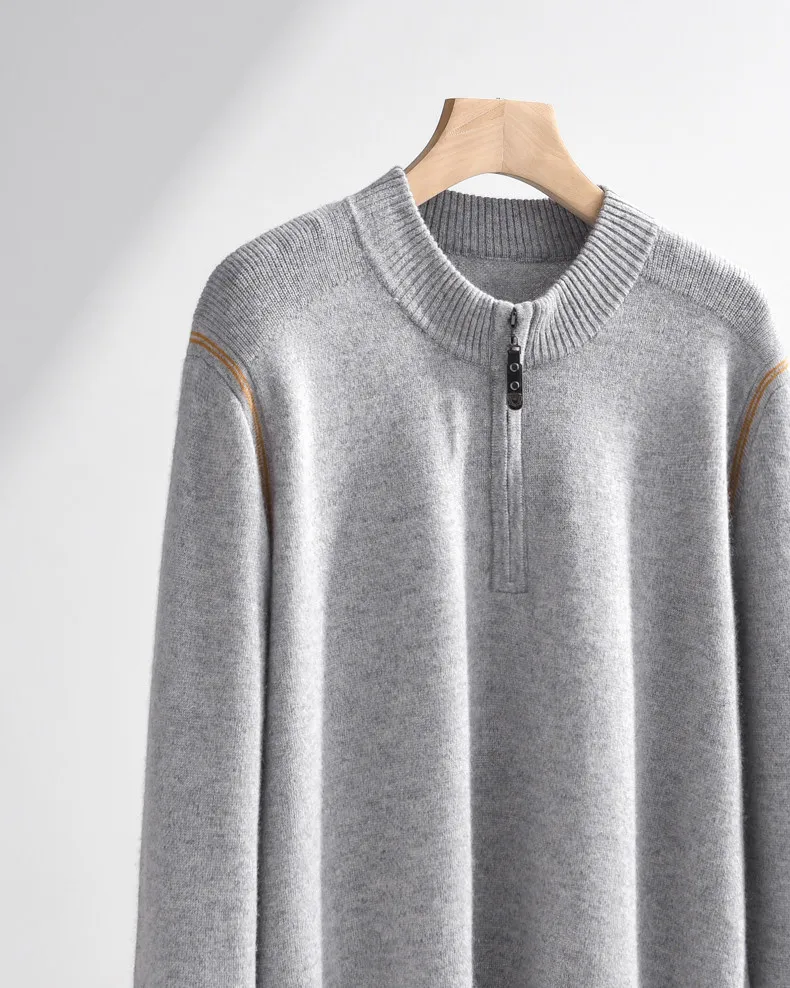 100 pure cashmere sweater men's autumn and winter new half-high-necked zipper pullover sweater