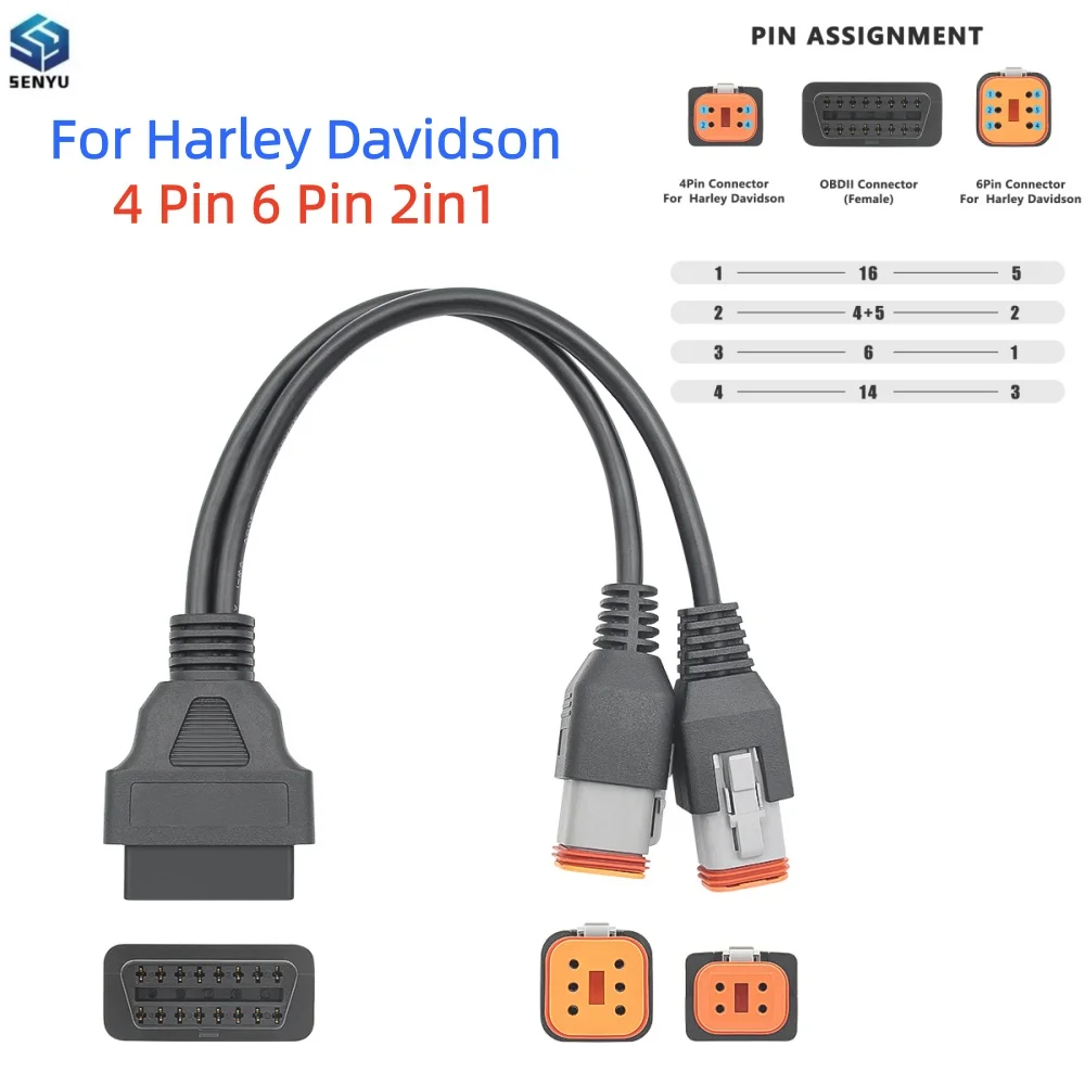 For Harley For Davidson 6Pin 4Pin To OBD2 16PIN Motorcycle ELM327 OBD 2 Diagnostic Scanner Adapter Tool Two-in-one Extension