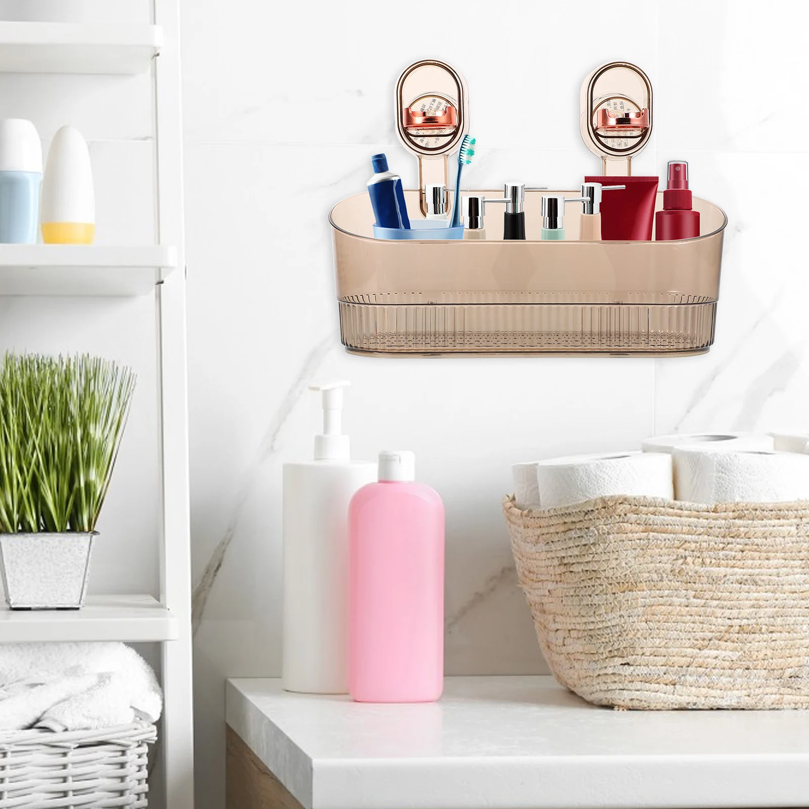 

Suction Cup Shower Shelf Bathroom Storage Organizer No Drill Design Strong Hold Waterproof Plastic Soap Hanger Tidy Rack
