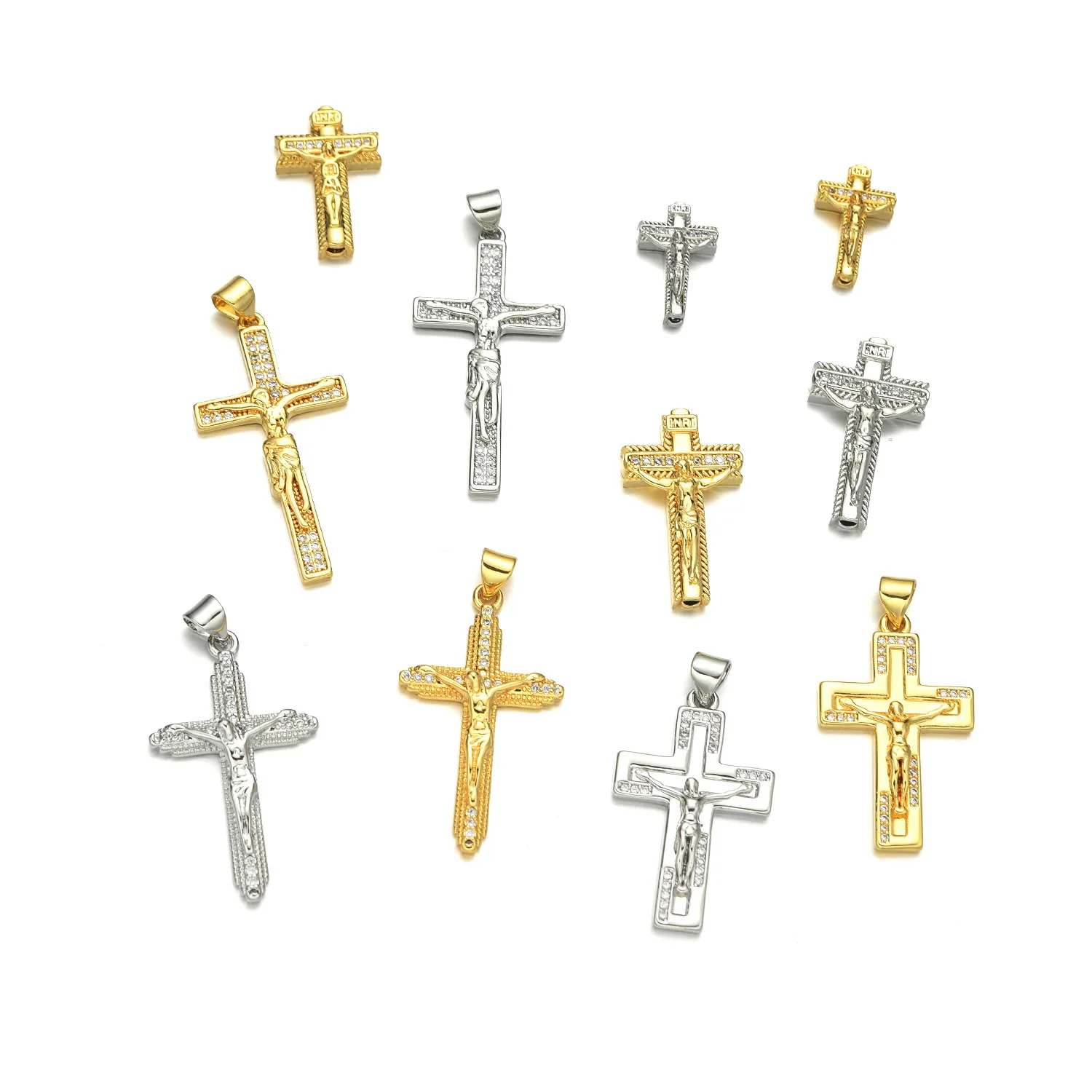 5pcs European and American Virgin Zircon Cross Pendant Accessories DIY Bracelet Necklace Jewelry Production Material Wholesale