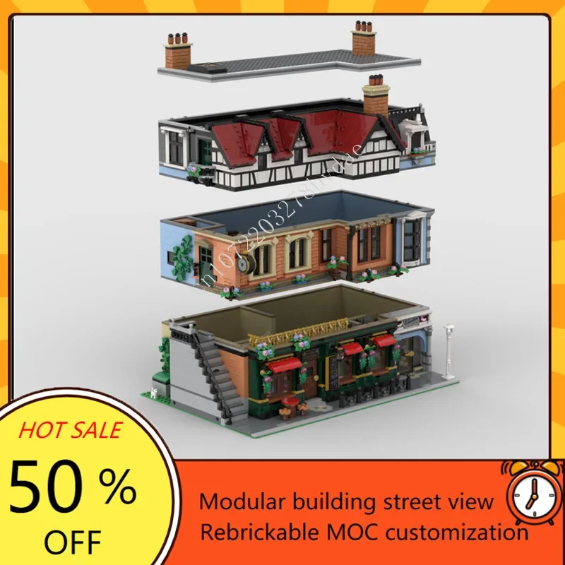 Tudor Center Modulair MOC Creatief straatbeeld Model Aangepaste puzzel Architectuur DIY Onderwijs Creatief kinderpuzzel Speelgoed Kerstcadeau