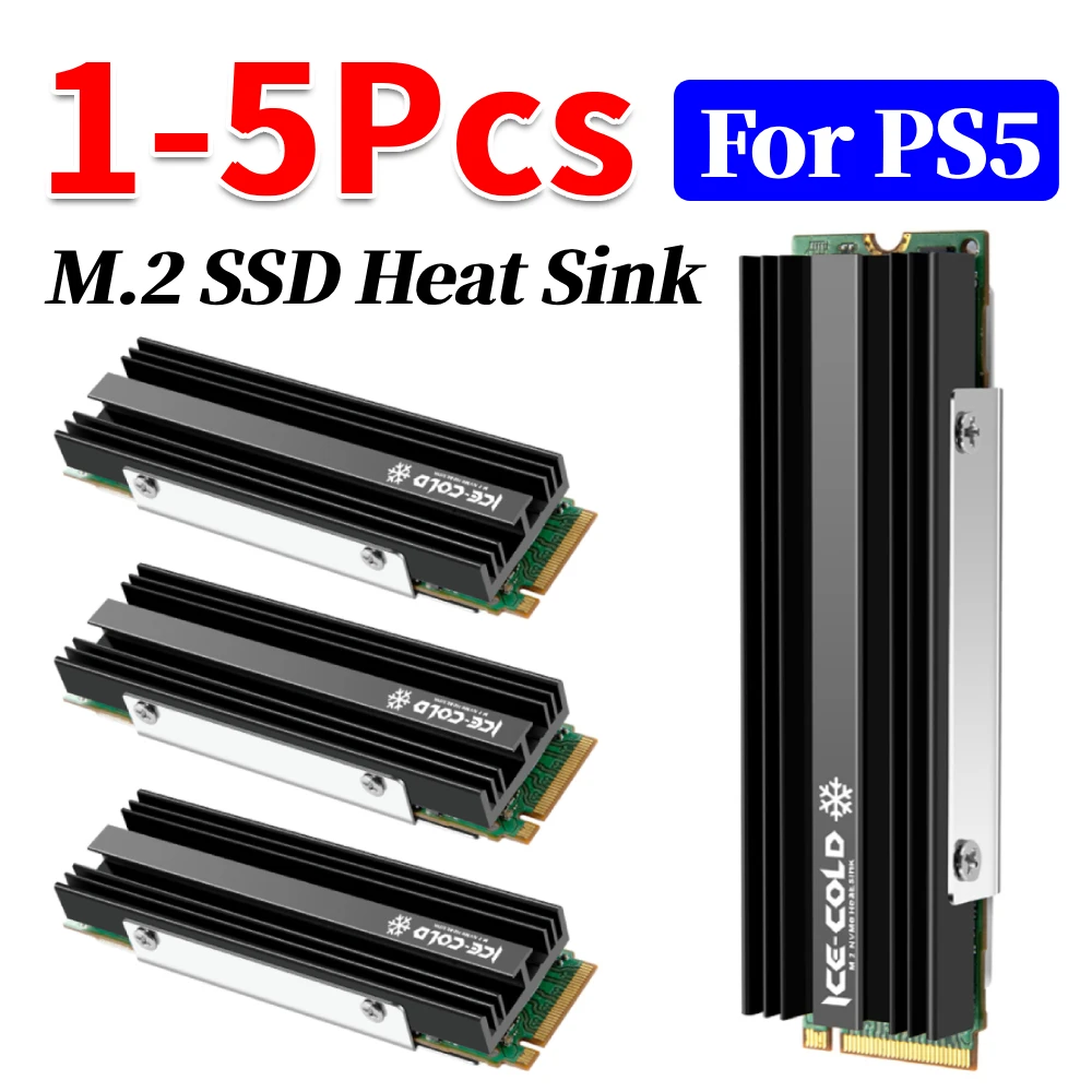 

1-5Pcs M.2 NGFF NVME 2280 SSD Heatsink with Silicone Thermal Pad SSD Radiator Heatsink Aluminum Alloy Cooling Radiator for PS5