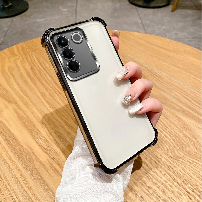 For Vivo V25e in LATAM Case vivo V27e Cover Vivo T2 Phone Case V2237 Soft Bumper Shockproof Protect Cover Clear electroplate